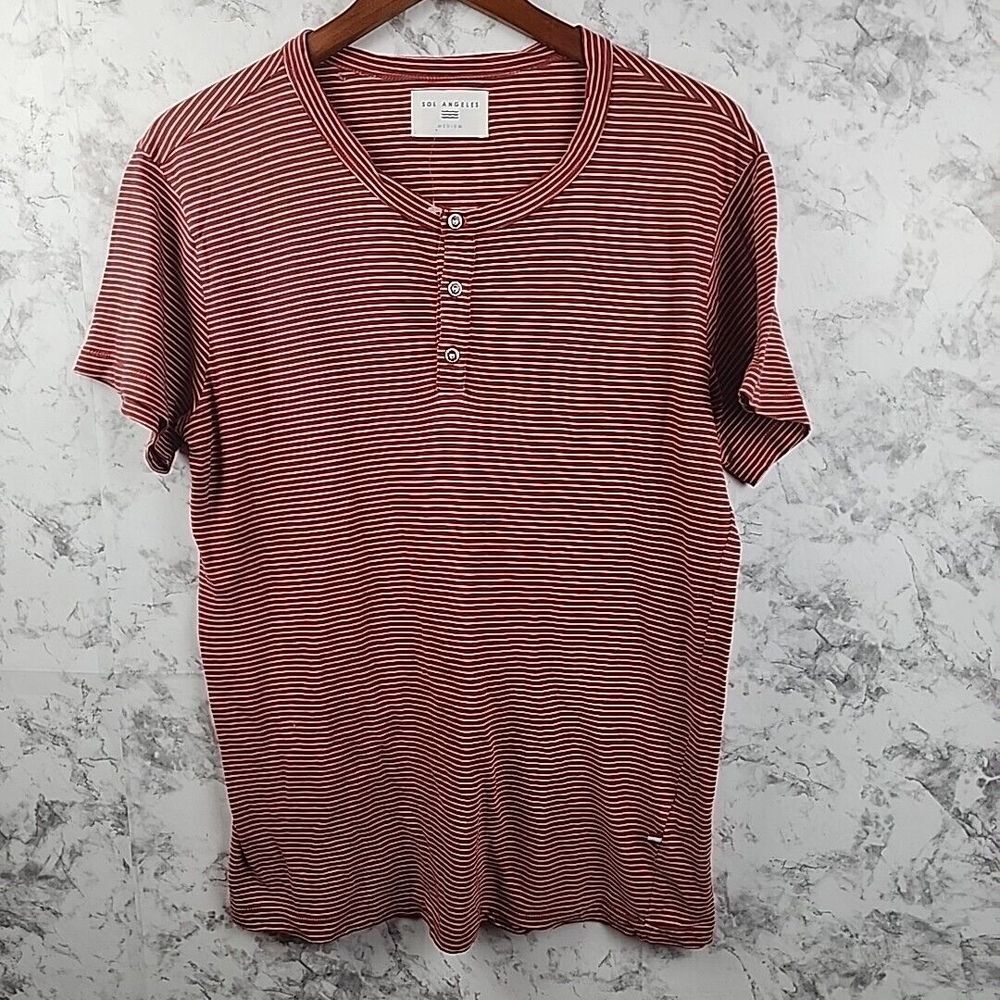 Sol Angeles‎ Henley Short Sleeve Red/White T-Shirt Men Size Medium